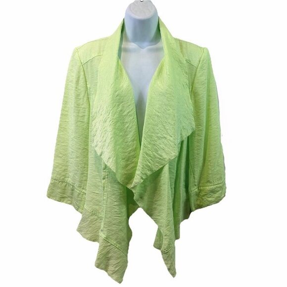 Chicos Womens Kimono Topper Open Front Chartreuse Green Flowy Artsy Sz 2 M - Picture 2 of 10
